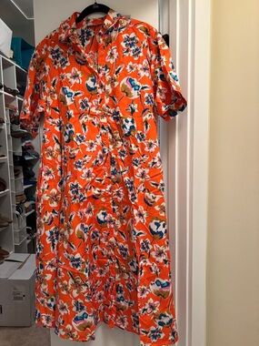 Tucker Vibrant Orange Floral Button-Up Shirt Dress